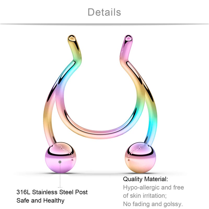 SCERRING Fake Septum Nose Hoop Rings Stainless Steel, Lip, Ear & Nose Ring, Non Piercing Clip On Nose Rings, Body Piercing Jewelry 20PCS Mix Color 1# - Image 4